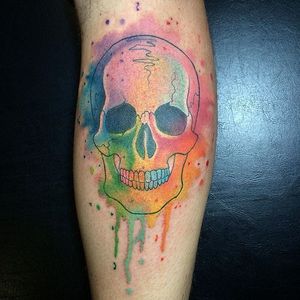 Watercolor Skull Tattoo by Paula Freitas Aquino #watercolorskull #watercolor #skull #PaulaFreitasAquino