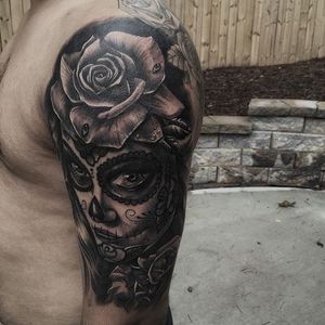 Day of the Dead girl by JP Alfonso. #blackandgrey #realism #JPAlfonso #DayoftheDead #rose #flower
