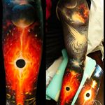 Mindblowing Galaxy sleeve Tattoo by Saga Anderson @inkbysaga #SagaAnderson #InkbySaga #Realistic #Galaxy #Cosmic #Universe #Stars #Planets #Realismclub