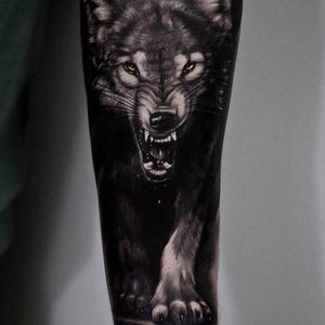 Wolf via instagram secretflesh_tattoo #realism #blackandgrey #wolf #animal #portrait #andreystepanov