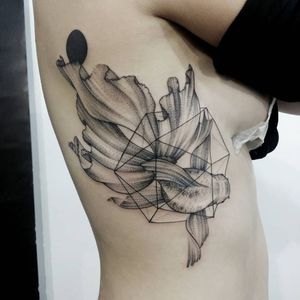 Fish tattoo by Norako #Norako #dotwork #nature #fish #geometric