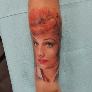 Lucille Ball tattoo by Adrian Franco. #colorrealism #actress #vintage #portrait #LucilleBall