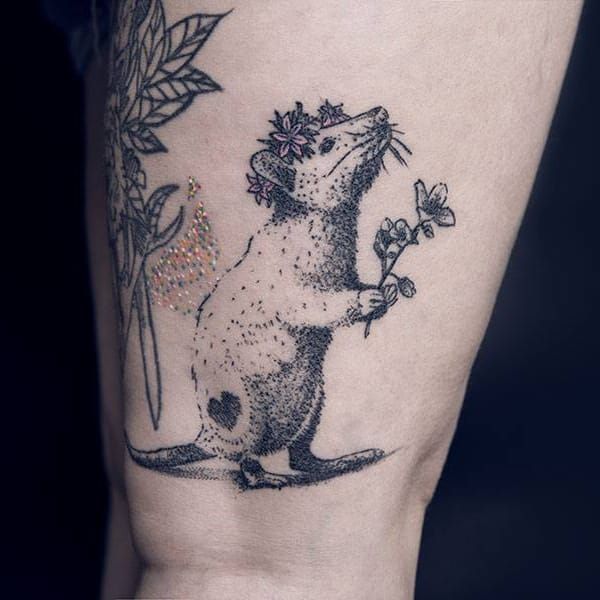 Tattoo uploaded by JenTheRipper  Cute rat tattoo by Kalawa Kalawa  dotwork blackwork rat  Tattoodo