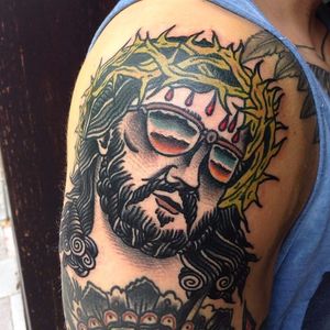 Jesus Tattoo by Jim Olsson #jesus #jesustattoo#traditionaljesus #traditionaltattoos #traditionaltattoo #traditional #traditionalartists #oldschooltattoos #classictattoos #oldschool #JimOlsson