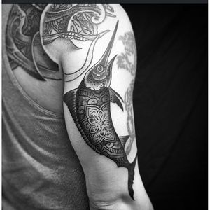 Dotwork Tattoo by Jason Corbett #dotwork #blackwork #mandala #swordfish #geometric #contemporary #JasonCorbett
