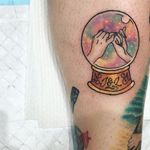 Crystal ball tattoo by Lauren Winzer. #Lauren Winzer #girly #crystalball #friends #pinkypromise #hands