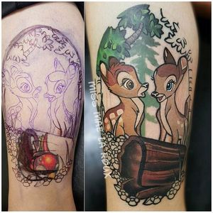 Bambi tattoo by Miss Mae La Roux. #MissMaeLaRoux #bambi #waltdisney #disney #deer #fawn
