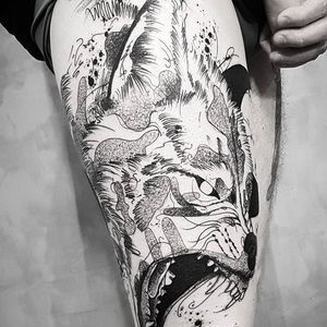 Wolf Tattoo by Bernardo Lacerda #wolf #wolftattoo #blackwork #blackworktattoo #blackink #blacktattoos #blackworkers #blackworkartist #BernardoLacerda