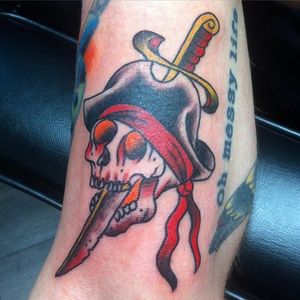 Pirate Skull Tattoo by Brendan Poblocki #pirateskull #pirate #skull #traditional #BrendanPoblocki