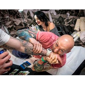Photo by Kera Kerson of tattooist Kasia Werberg at work, taken from Instagram @tattoofestconvention #Krakow #TattooFest #Poland #KasiaWerberg