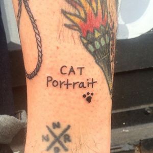 Cat portrait tattoo by Knarly Gav #KnarlyGav #cat #catportrait #funny #words (Photo: Instagram)