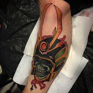 Samurai Skull Tattoo by Jim Gray #NeoTraditional #NoeTraditionalTattoos #NeoTraditionalArtists #JimGray