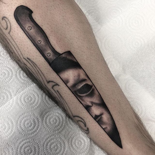 North Star Tattoo  By Tom brydon Michael Myers knife for Alex today  contact for booking and quotes thomasbrydonmecom startofsleeve  amazingtattoo northstartattoo northstartattoostudio tattooistharrogate  harrogate harrogatenorthyorkshire 