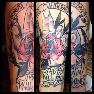 Millencolin lyric and rose tattoo by Andrea Laruggine (via IG -- bakerstreet.tattoo) #AndreaLaruggine #millencolin #rose
