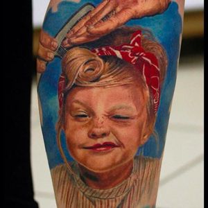 Super cute portrait tattoo #coloredportrait #portrait #realistic #girl #AlexandrRomashev