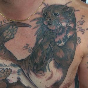 Otter tattoo by Kate Mackay Gill #KateMackayGill #painterly #realistic #animal #nature #otter