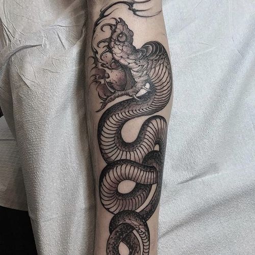 Snake by Joao Bosco #JoaoBosco #snake #blackandgrey #tattoooftheday
