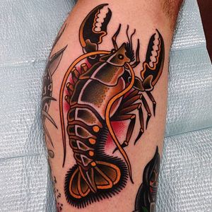 Traditional Lobster Tattoo by Jonathan Montalvo @montalvotattoos #jonathanmontalvo #montalvotattoos #traditional #lobster