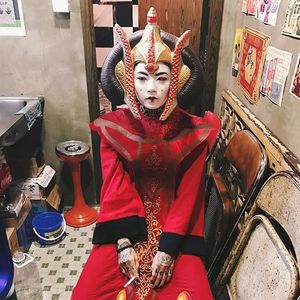 Lily Cash as Queen Amidala on Halloween. #LilyCash #tattooartist #fashion #tattooedwomen #streetwear #hongkong #tattooapprentice #cosplay #halloween #padme #queenamidala #starwars