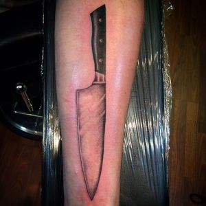 Knife tattoo by Mike from Brand New Tattoo & Gallery #chefknife #blackandgrey #knife