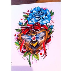 Bee tattoo design by Leah Sharples #LeahSharples #bee #rose #heart