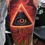 Awesome piece by Kyle Cotterman #KyleCotterman #color #eye #circuit #tattoooftheday