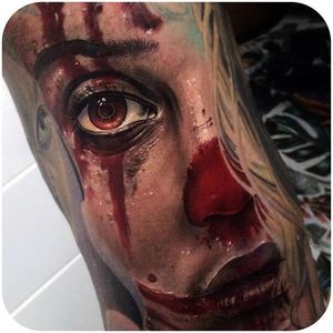 Details... @fred_tattoo #tattoodo #clown #horror #color #portrait #realistic #eye #blood #fred_tattoo
