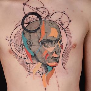 Graphic tattoo by Xoil  #graphic #portrait #geometry #color #circles #science #Xoiltattoos