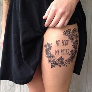 Body Positivity tattoo by Kerry Burke  #flower #floral #blackwork #bodypositivity #KerryBurke #feminist #feminism