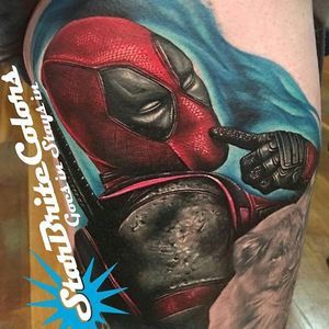 Color realism Deadpool tattoo by Bumer. #realism #portrait #colorrealism #Deadpool #Bumer