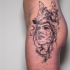 'Unrestraint' by Mowgli #mowgli #mowgliartist #blackwork #graphic #lines #artist #avantgarde #portrait #wolf #geometric #graphical #sketch #tattoos #hip #pattern #throughmythirdeye #fineart #portraittattoo