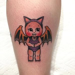 Bat Kewpie tattoo by Monika Schätz. #bat #kewpie #cute #doll #baby #adorable