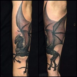 Thestral Tattoo by James Warf #thestral #harrypotter #wizard #blackandgrey #JamesWarf