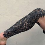Beautiful half-leg sleeve by Mico @Micotattoo #Micotattoo #Mico #mandala #flower #dotwork #blackwork #blckwrk #dotshade #dotshading