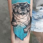 Graphic otter tattoo by Damian Thur. #graphic #illustrative #blackwork #otter #DamianThur