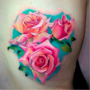 Roses tattoo by Will Dixon. Photo: Facebook. #pink #roses #tattoos #willdixon