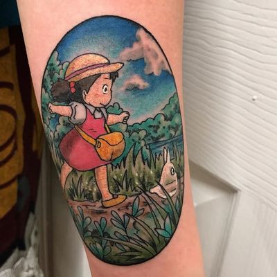 Totoro tattoo by Harriet Rose Heath #HarrietHeath #movietattoos #color #watercolor #painterly #cartoon #anime #studioghibli #forestspirit #totoro #forest #nature #HayaoMiyazaki