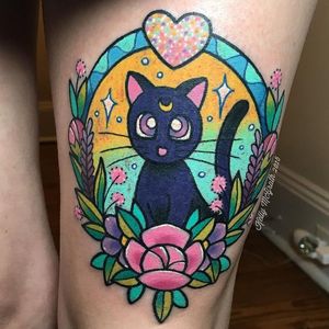 Cat tattoo by Kelly McGrath #KellyMcGrath #cat #flower