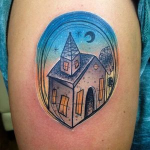 Nice church tattoo by Piotr Gie #PiotrGie #graphic #church #graphicchurch #building