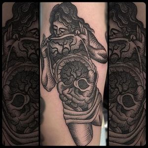 Girl inside and out Tattoo by Marie Sena #Mariesena #Electriceye #Dallas #Texas #Black #Traditional #Lady #Girl #guts #blackwork