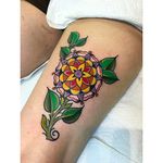 Bright and Bold Flower Mandala Tattoo done at Classic Tattoo TX #Bright #Bold #Flower #Mandala #ClassicTattoo