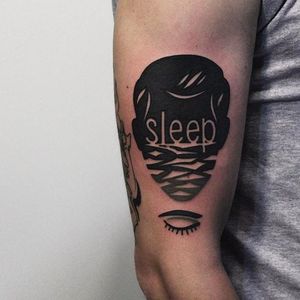 Sleep tattoo by Denis Marakhin #maradentattoo #black #blackwork #blackandgrey #oddtattoo #sleep #denismarakhin #maraden