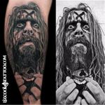 Cool Rob Zombie tattoo by Liz Cook #robzombie #LizCook #metal #musician #horrormovies #realistic #portrait #blackandgrey