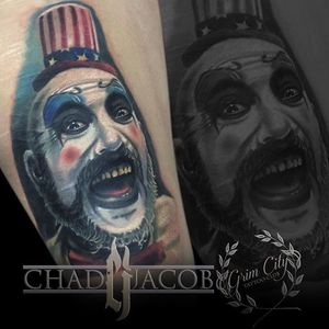 Captain Spaulding Tattoo by Chad Jacob #CaptainSpaulding #Portrait #ColorPortrait #PortraitTattoos #ColorRealism #ChadJacob #CaptainSpaulding