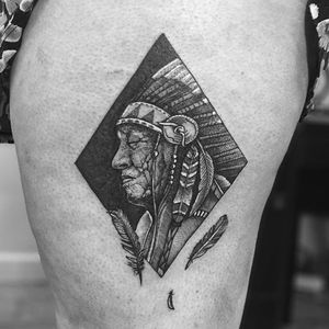 Dotwork Native American Tattoo by TomTom Tattoos #dotwork #blackwork #NativeAmerican #TomTomTattoos