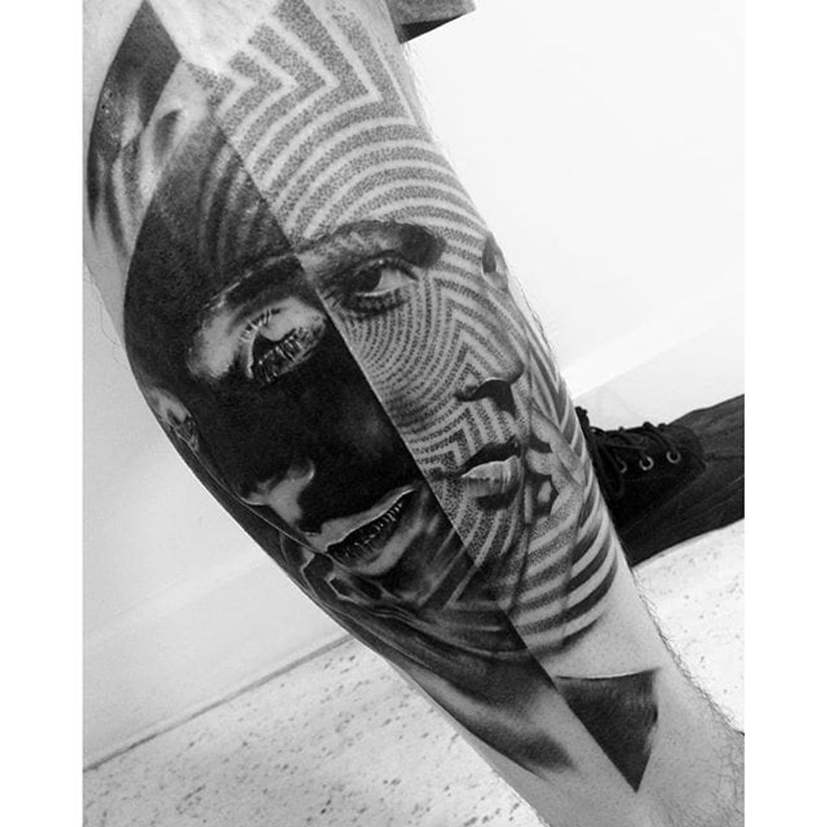 Tattoo Uploaded By Xavier • Optical Illusion Overlay Portrait Tattoo By