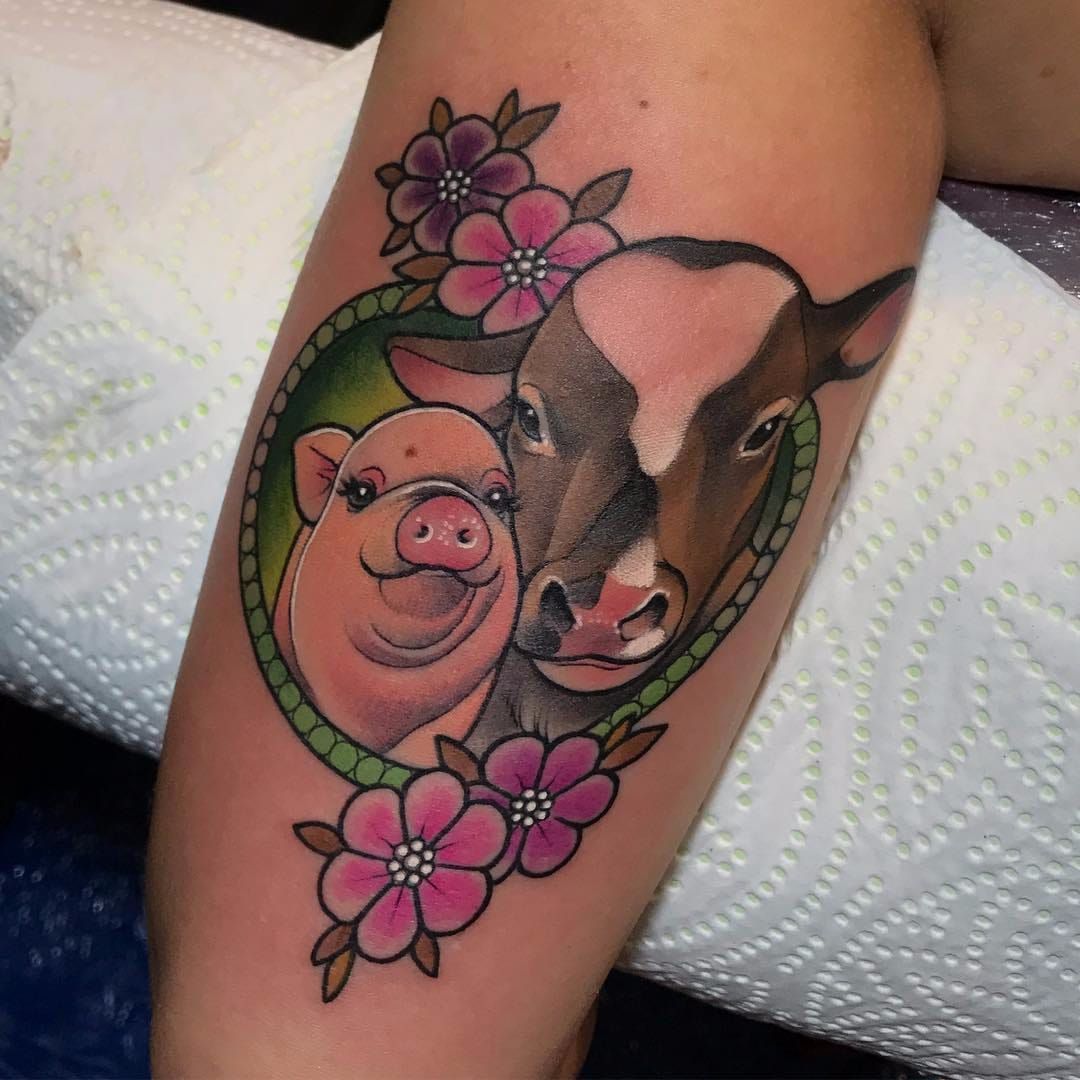 Floral cow first tattoo by Seon from Soul Purpose Tattoo Sydney AU  r tattoos