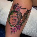 Animal friendly forever by Debora Cherrys #DeboraCherrys #cow #pig #flowers #vegan #animals #color #newtraditional #tattoooftheday