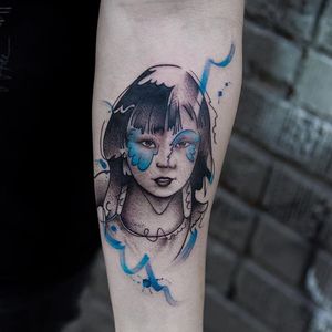 Girl tattoo by Georgia Grey. #GeorgiaGrey #bangbangnyc #painting #watercolor #girl #brushstroke