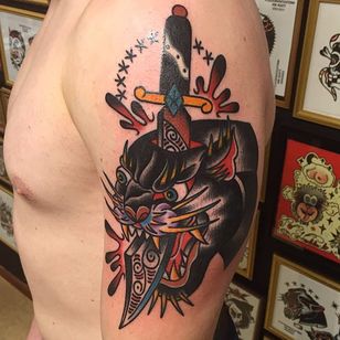 Panther Tattoo por Matt Andersson #panther #traditional #traditionalartist #oldschool #classic #boldwillhold #MattAndersson